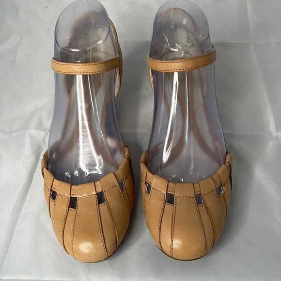 NATURALIZER Swirl Tan Leather Wedge Ankle Strap Shoes Cutout Coastal 6.5W - Picture 6 of 14